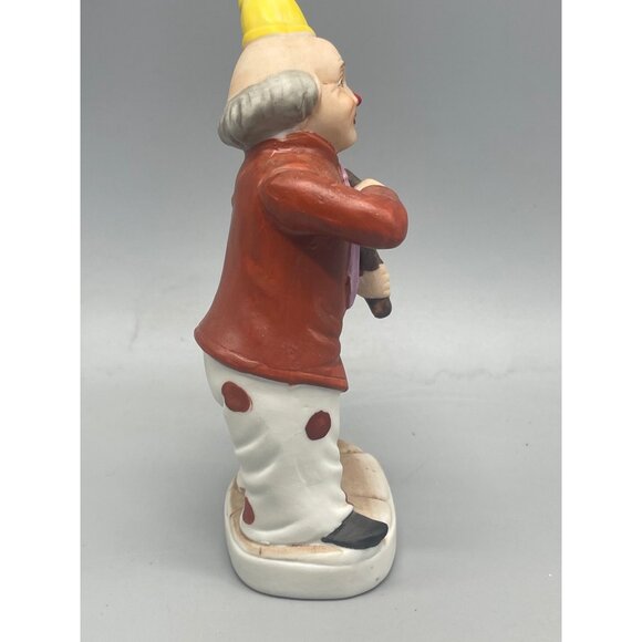 clown figurine white brown dots violin hat glass 5.5x2x2.5" collectable READ - Picture 4 of 5